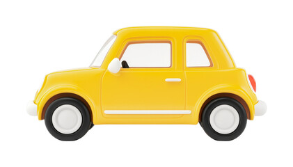 Fototapeta premium Yellow toy car with simple design and white wheels, cut out