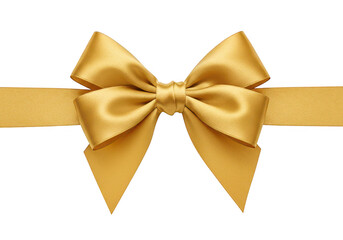 Fototapeta premium A luxurious gold satin bow with symmetrical loops and long trailing ribbon ends isolated on transparent background