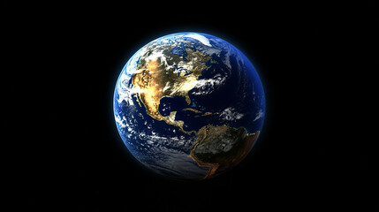 Fototapeta premium High resolution image of planet Earth from space with glowing city lights, swirling clouds, and illuminated atmosphere, perfect for global technology, environment, and communication themes.