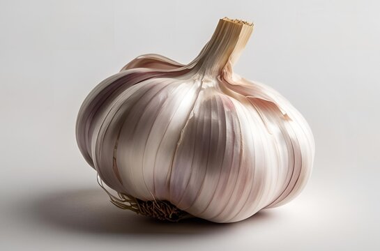 A close-up of a garlic on white background