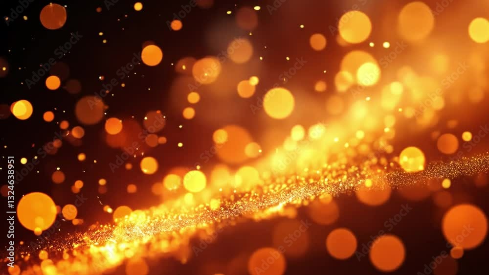 Poster golden bokeh flow: capturing a captivating abstract display of golden bokeh lights flowing like a ri