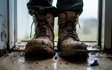 Muddy Work Boots by Doorway