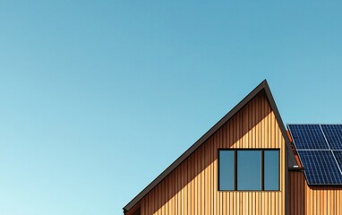 Fototapeta premium Modern Sustainable Home with Solar Panels and Wooden Siding