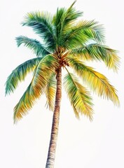 Lush Green Palm Tree Against Clear Sky, Tropical Vibes, Vibrant Leaves, Nature Beauty, Summer Mood, Exotic Plant Life Showcasing Serenity and Calmness