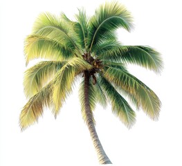Obraz premium Lush Green Palm Tree with Bright Yellow and Green Leaves on a White Background for Tropical Nature Theme