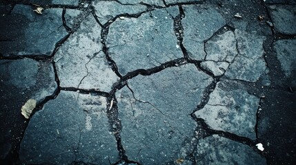 Obraz premium Cracked and broken pavement surface showing signs of damage and wear