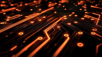 Abstract orange glowing circuit board.