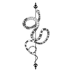 Mystical snake tattoo in celestial doodle style intertwines with elegant silhouette designs
