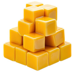 Obraz premium 3D Render of Glossy Yellow Cubes Stacked in a Pyramid Shape, Abstract Background