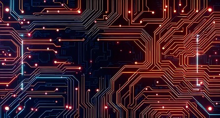 Futuristic technology background with a sleek, neon-lit circuit board design, offering a sophisticated and modern aesthetic with ample copy space for innovation and digital-themed content.







