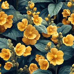 Cowslips flowers plants floral blooming botanical seamless pattern ornament design, tile
