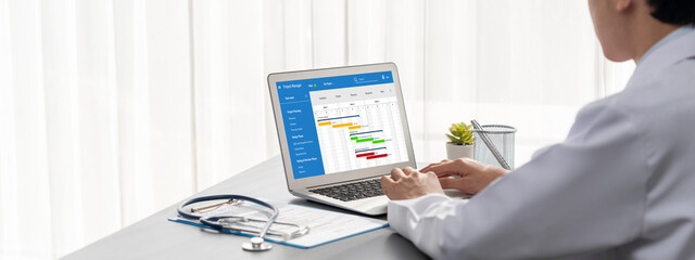 Project planning software for brisk business project management on the computer screen showing...