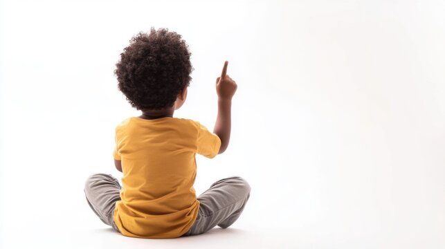 Child Sitting Back View Pointing Up