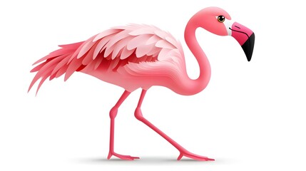 Fototapeta premium a beautiful pink flamingo is standing gracefully with a white background 