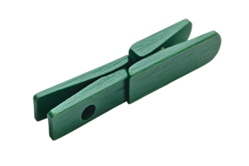 Green wooden clothespin isolated on white or transparent background