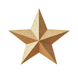 Fototapeta premium Golden glitter 3d star: shiny decorative design element, cut out