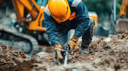 Construction Worker Repairing Underground Pipes