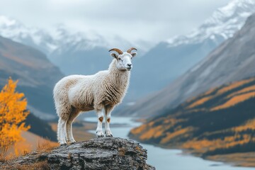 Fototapeta premium Majestic Mountain Goat Stands on Rocky Outcrop