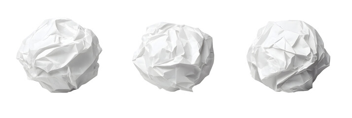 Fototapeta premium Set white crumpled paper ball kept on white or transparent background, clipping path