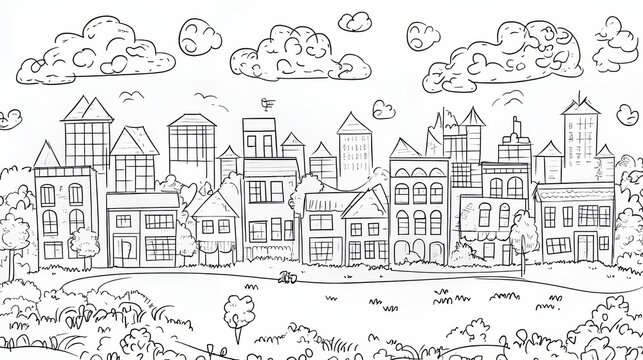 Colorless kindergarten design for vector illustration and coloring book with black and white line art  