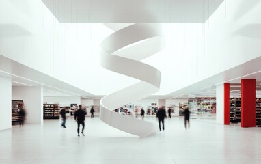 Fototapeta premium Modern White Minimalist Interior with Central Spiral Staircase