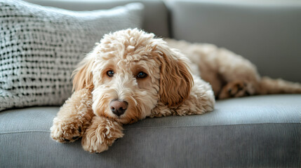 Serene Furtastic Companion Resting Peacefully on a Sofa, Capturing a Moment of Comfort