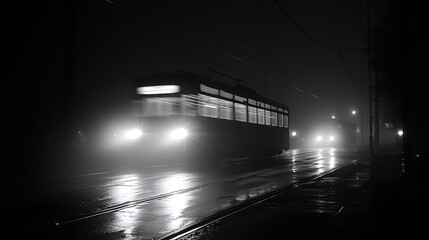 Streetcar Night Fog City Urban Transportation