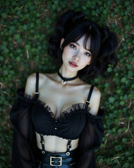 Mystical Dark Beauty – Alluring Black Corset & Harness Fashion