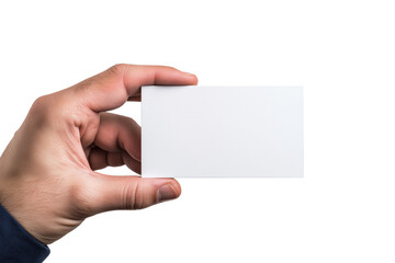 Obraz premium Hand holding a blank business card on a white background