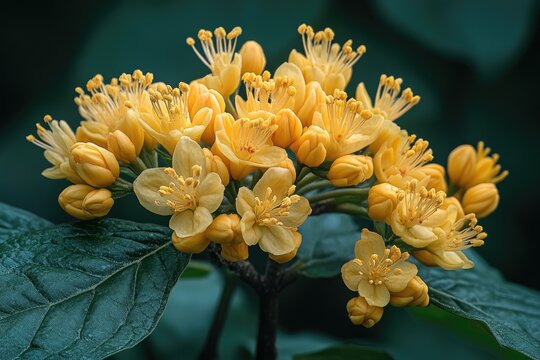 Cluster of delicate pale yellow flowers blooming