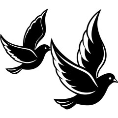 Two elegantly illustrated doves, depicted in a minimalist black and white style