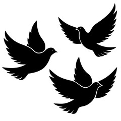 Obraz premium Three elegant doves in flight, their silhouettes starkly defined against a blank canvas