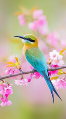 Obraz premium AI generator images of Blue-tailed bee-eater bird,Merops philippinus,Linnaeus,It is a migratory bird in Thailand. It is a protected wildlife. According to the Wild Animal Preservation and Protection
