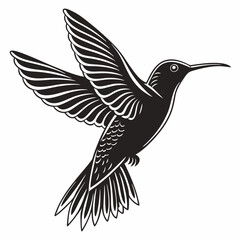 Obraz premium A striking, detailed black and white silhouette of a hummingbird in mid flight