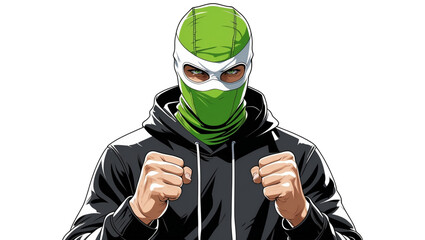 A football fans ultras hooligan with green mask