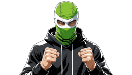 A football fans ultras hooligan with green mask