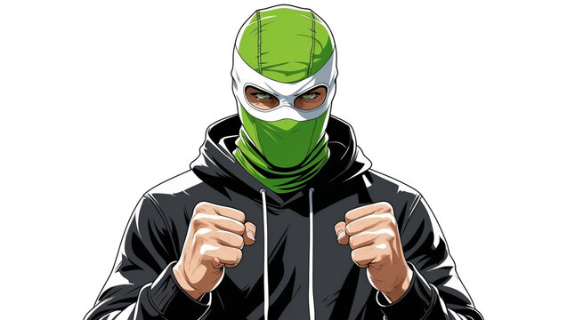 A football fans ultras hooligan with green mask
