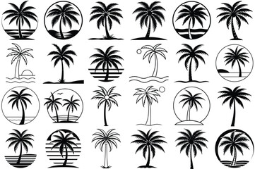 Bandle Sunset Beach Palm Trees Vector