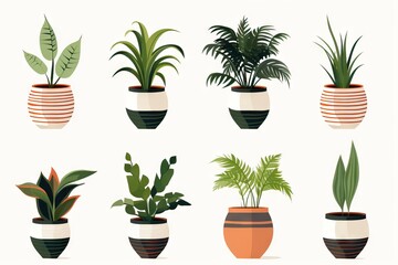A Collection of Eight Unique Potted Plants with Varied Greenery