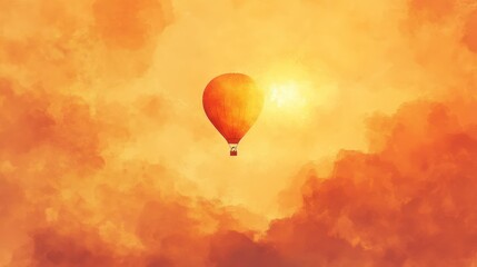 Fototapeta premium An orange hot air balloon ascends into an open sky