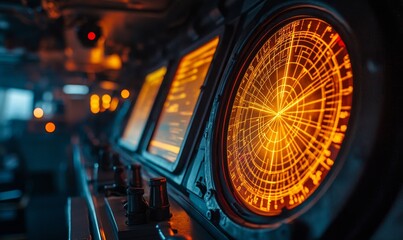 an inside of ship with radar screen.