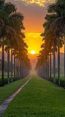Obraz premium Sunset Palm Tree Path Landscape