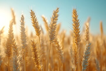 Fototapeta premium Golden wheat field bathed in warm sunlight, ready for harvest.