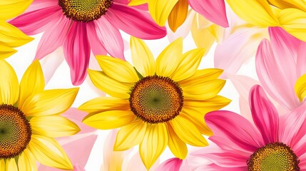 Obraz premium sunflowers with pink flowers background that show bright colors and beauty
