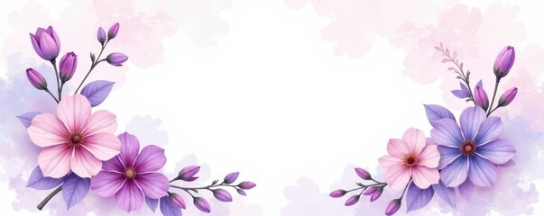 Obraz premium Purple watercolor floral wreath funeral program layout, obituary, sympathy, elegant