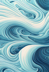 Abstrakcyjna ilustracja fal oceanicznych – dynamiczne wzory wodne, płynne linie w odcieniach błękitu, artystyczna kompozycja inspirowana morzem, estetyczne fale, nowoczesna sztuka cyfrowa, spokojna i 