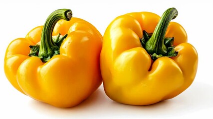 Fresh yellow bell peppers rotating on white background for culinary and advertising uses - Powered by Adobe