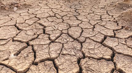 Cracked Earth Texture Depicting Drought and Climate Change Impact on Arid Landscapes with Dry Soil Patterns