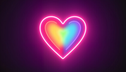 Glowing and neon rainbow heart illustration on dark background, for blogs about love and relationships, promoting products for lovers, creating content on the theme of romance, as well as in promotion