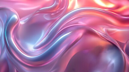 Obraz premium an abstract flowing liquid background with iridescent colors of pink and blue. The image features a glossy, textured, and reflective surface 